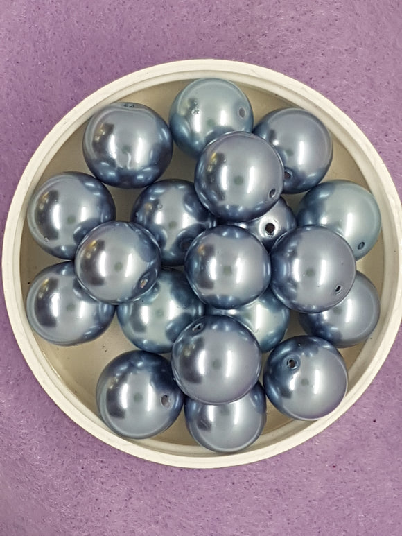 14MM GLASS ROUND PEARLS - SLATE BLUE