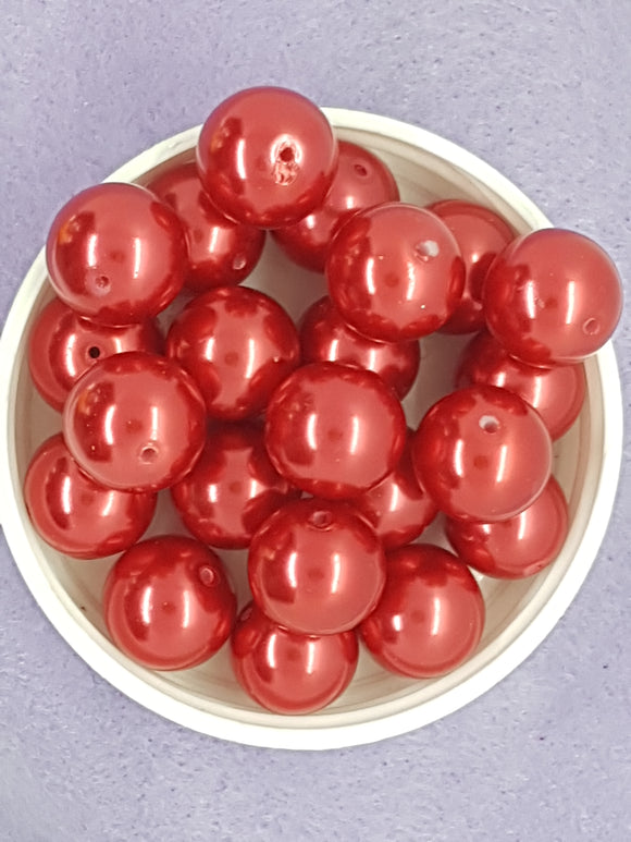 14MM GLASS ROUND PEARLS - RED/CRIMSON