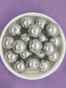 14MM GLASS ROUND PEARLS - SILVER