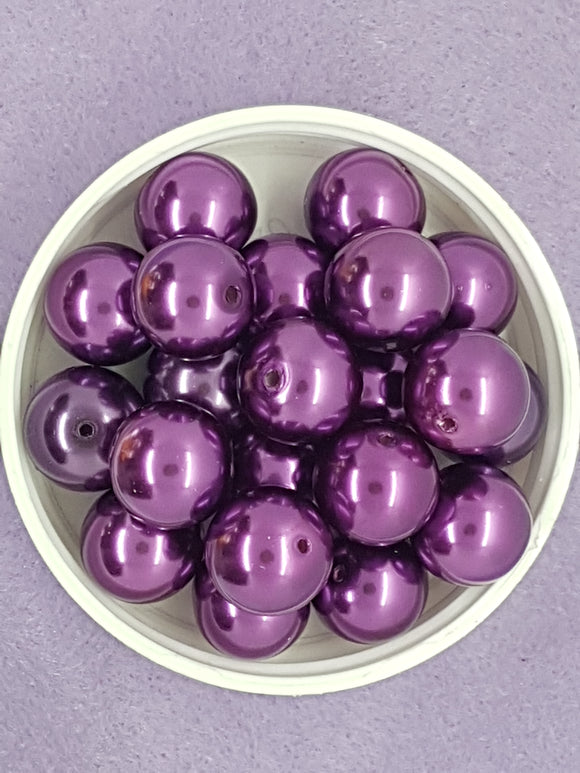 14MM GLASS ROUND PEARLS - PURPLE