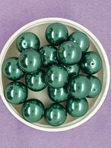 14MM GLASS ROUND PEARLS - SEA GREEN