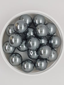 14MM GLASS ROUND PEARLS - MEDIUM GREY