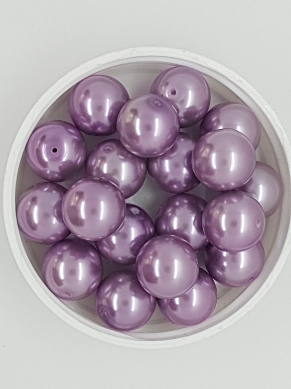 14MM GLASS ROUND PEARLS - LIGHT PURPLE