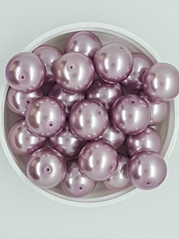 14MM GLASS ROUND PEARLS - LILAC