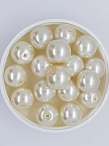 14MM GLASS ROUND PEARLS - CREAM