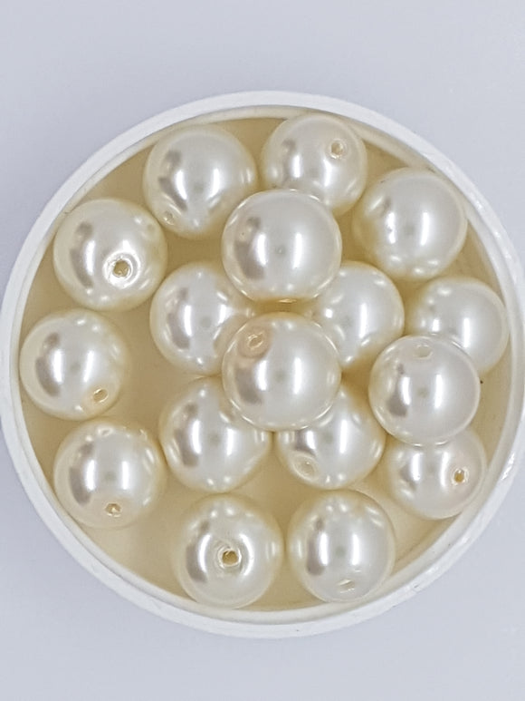 14MM GLASS ROUND PEARLS - CREAM