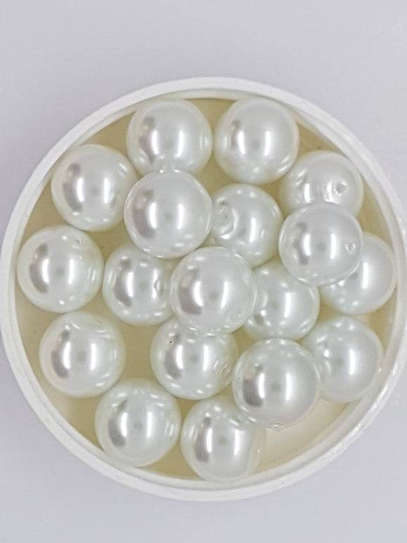 14MM GLASS ROUND PEARLS - WHITE