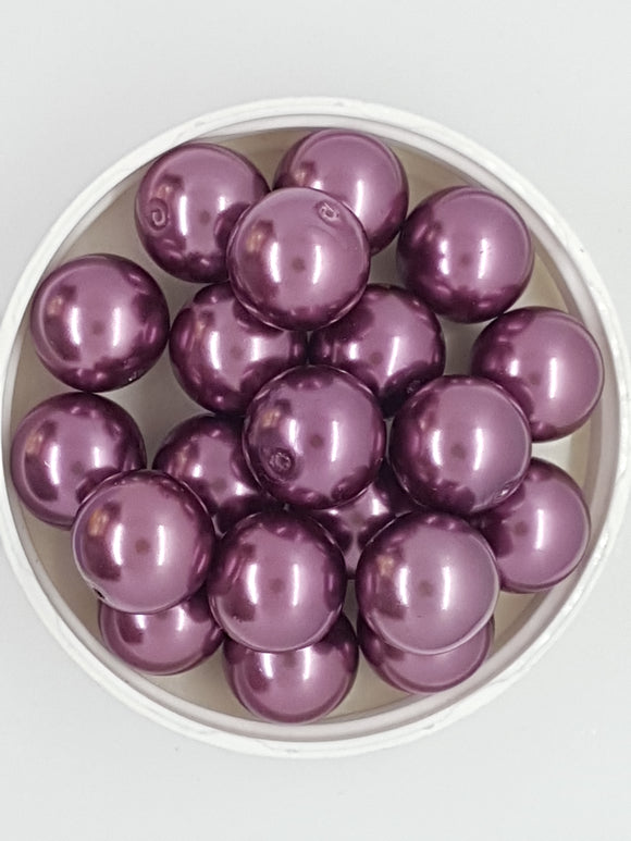 14MM GLASS ROUND PEARLS - PLUM PURPLE