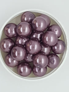 14MM GLASS ROUND PEARLS - DUSKY PLUM PURPLE