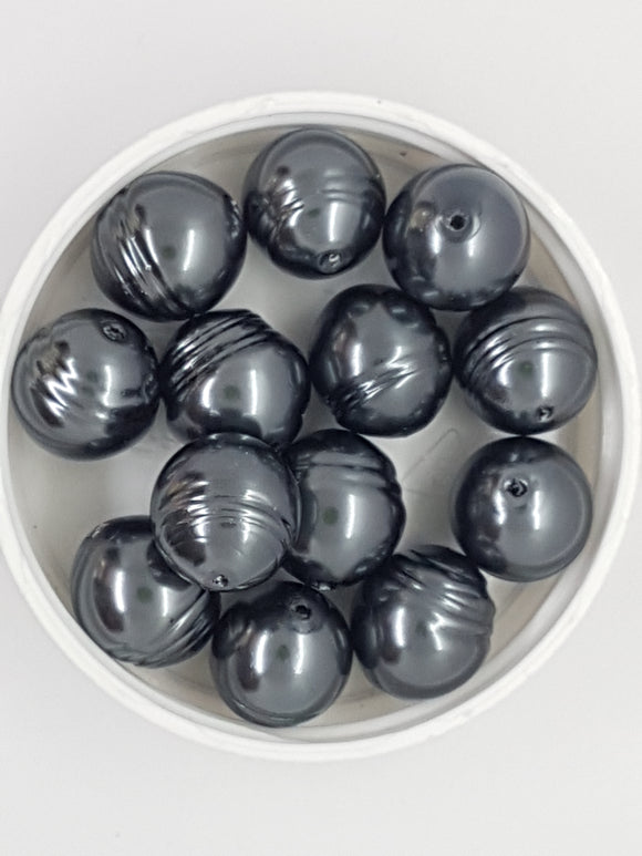 14MM GLASS POTATO PEARLS - DARK GREY