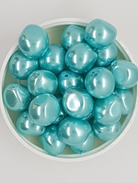 14MM GLASS POTATO-TYPE PEARLS - LIGHT BLUE