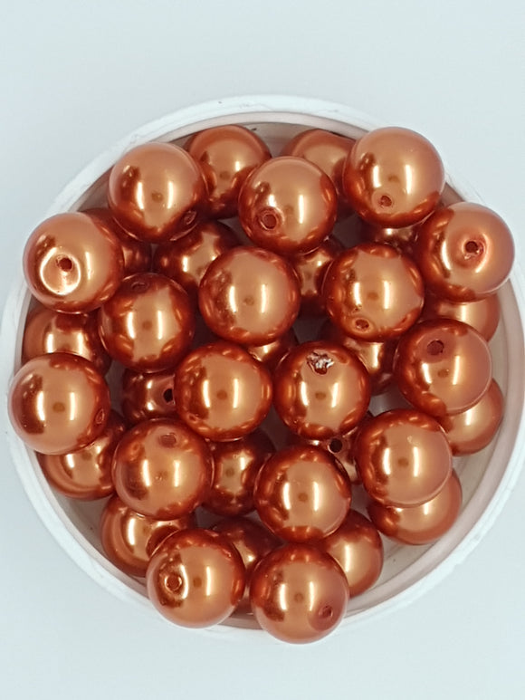 12MM GLASS ROUND PEARLS - RED COPPER