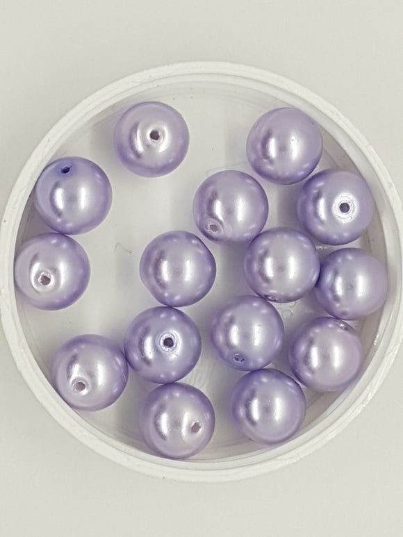 12MM GLASS ROUND PEARLS - PALE LILAC