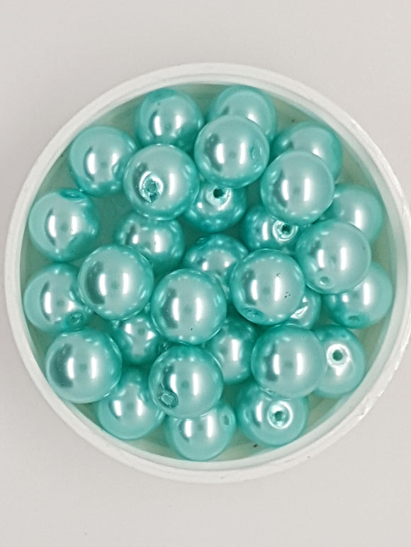 12MM GLASS ROUND PEARLS - PALE BLUE