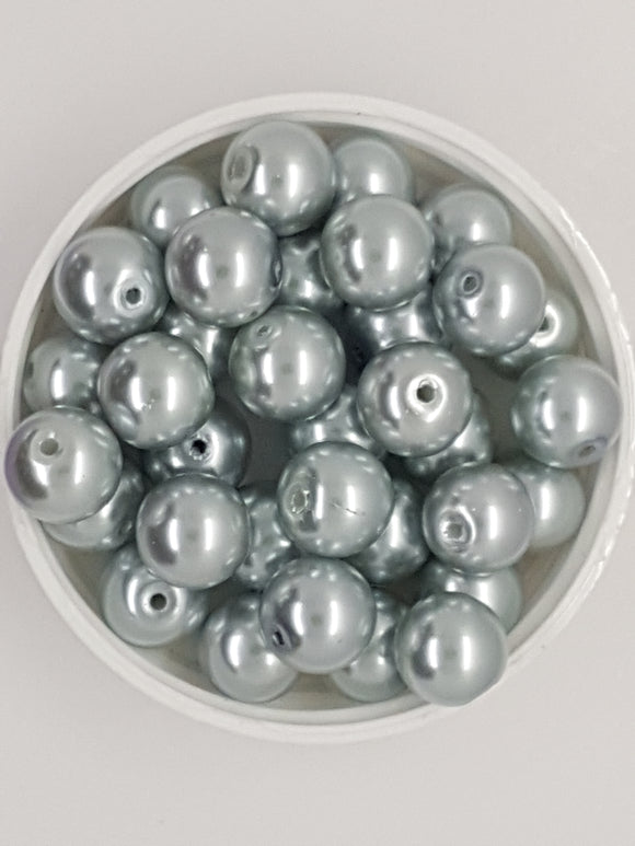 12MM GLASS ROUND PEARLS - SILVER