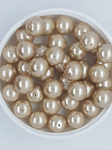 10MM GLASS ROUND PEARLS - CAMEL