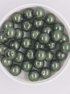 10MM GLASS ROUND PEARLS - OLIVE GREEN