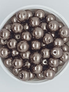 10MM GLASS ROUND PEARLS - COCOA