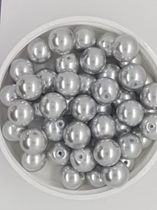 10MM GLASS ROUND PEARLS - SILVER