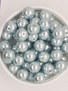 10MM GLASS ROUND PEARLS - ICE BLUE