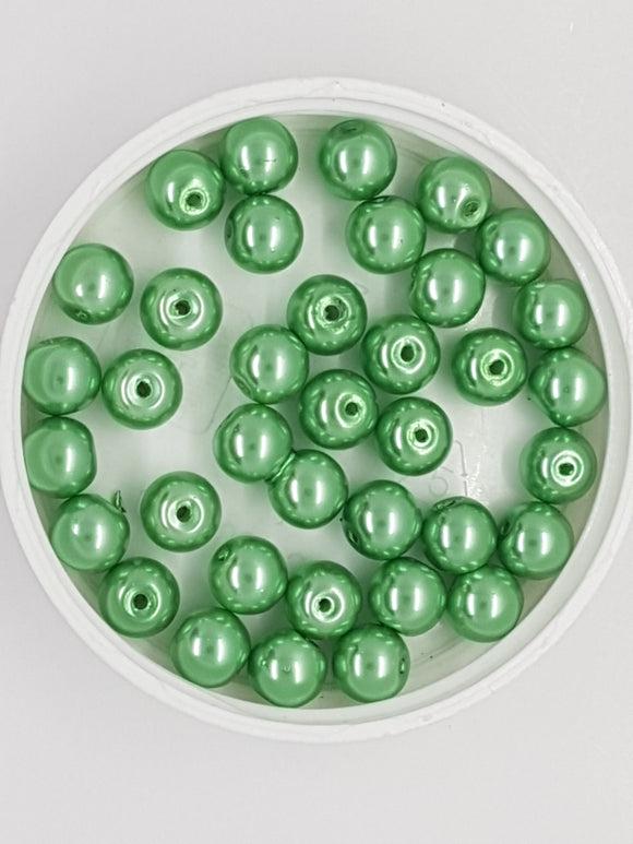 8MM GLASS ROUND PEARLS - GREEN