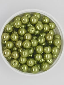 8MM GLASS ROUND PEARLS - LIGHT OLIVE