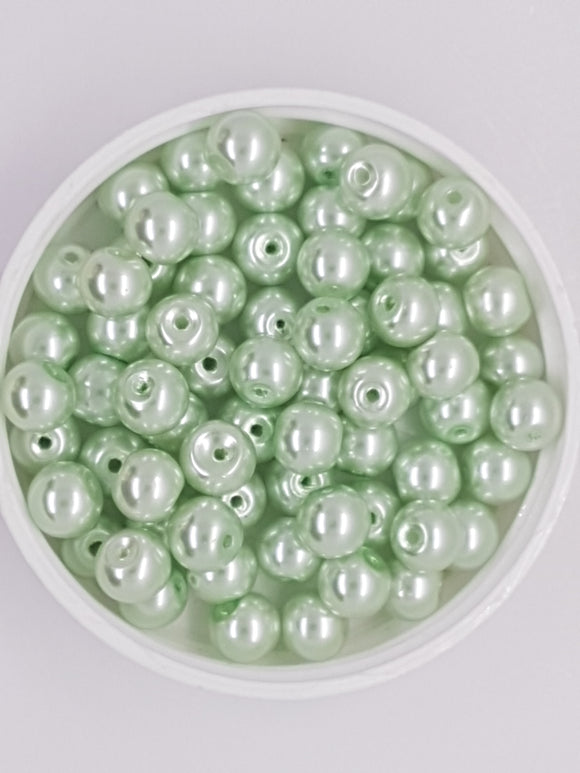 8MM GLASS ROUND PEARLS - ICE GREEN
