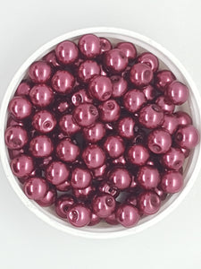 8MM GLASS ROUND PEARLS - RED PLUM