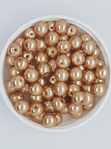 8MM GLASS ROUND PEARLS - PALE GOLDEN