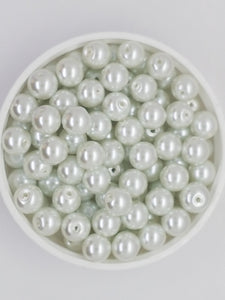 8MM GLASS ROUND PEARLS - PEARLISED WHITE