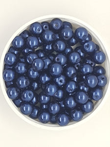 8MM GLASS ROUND PEARLS - BLUEBERRY