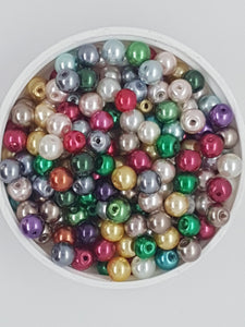6MM GLASS ROUND PEARLS - 15GMS MIXED COLOURS No4