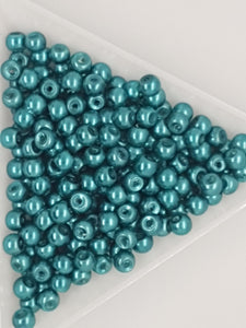 4MM GLASS ROUND PEARLS - 10GMS TEAL