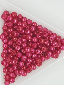 4MM GLASS ROUND PEARLS - 10GMS CRIMSON/RED