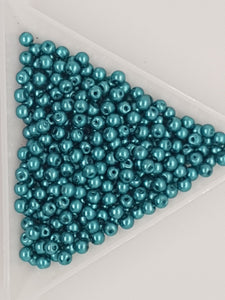 3MM GLASS ROUND PEARLS - 10GMS TEAL