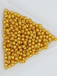 3MM GLASS ROUND PEARLS - 10GMS GOLDEN YELLOW