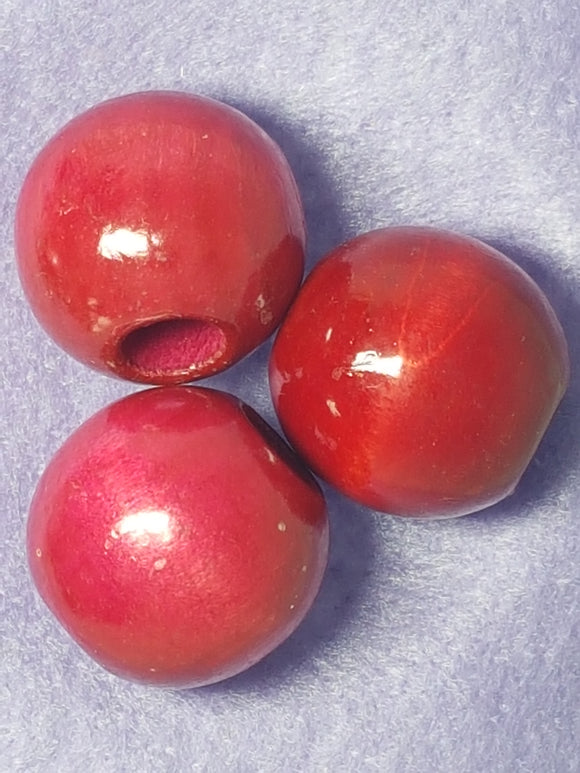 25MM WOODEN ROUND BEADS - RED