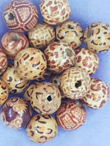 16MM WOODEN ROUND BEADS - AFRICAN THEME MIX 1