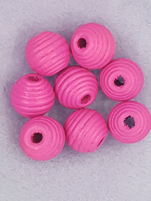 16MM WOODEN ROUND GROOVED BEADS - CRIMSON