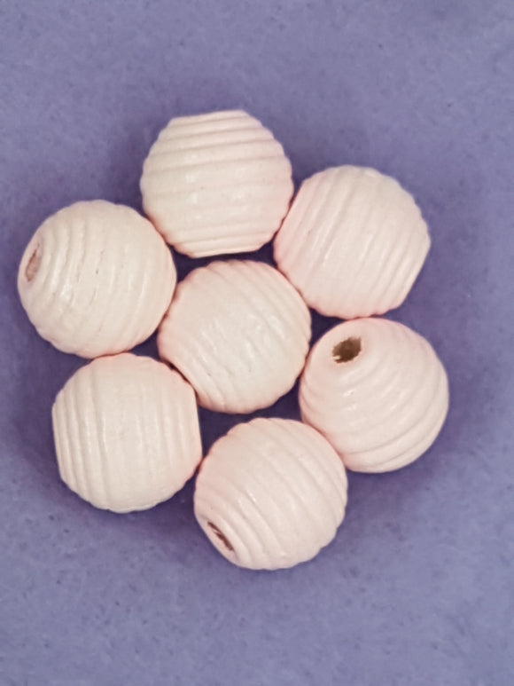 16MM WOODEN ROUND GROOVED BEADS - PINK