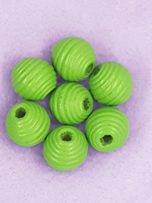 16MM WOODEN ROUND GROOVED BEADS - GREEN