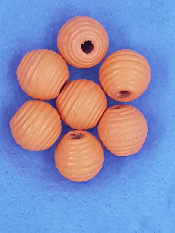 16MM WOODEN ROUND GROOVED BEADS - ORANGE