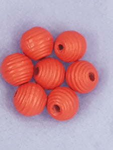 16MM WOODEN ROUND GROOVED BEADS - RED