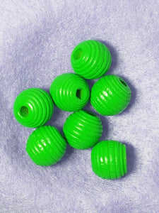 14 X 13MM WOODEN ROUND GROOVED BEADS - GREEN