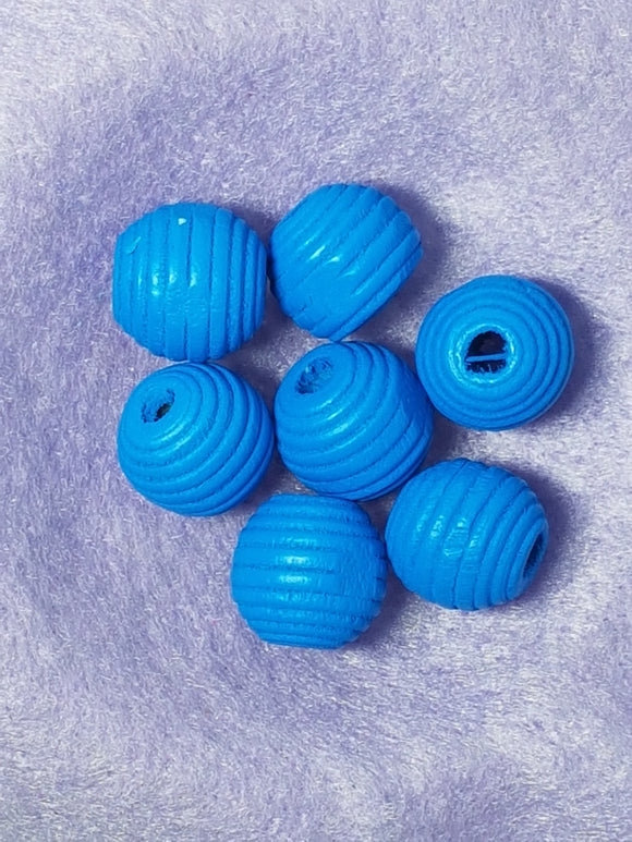 14 X 13MM WOODEN ROUND GROOVED BEADS - BLUE
