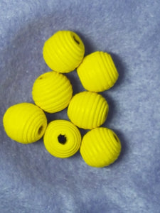 14 X 13MM WOODEN ROUND GROOVED BEADS - YELLOW