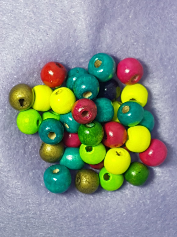 10MM NATURAL WOODEN ROUND BEADS - MIXED COLOURS