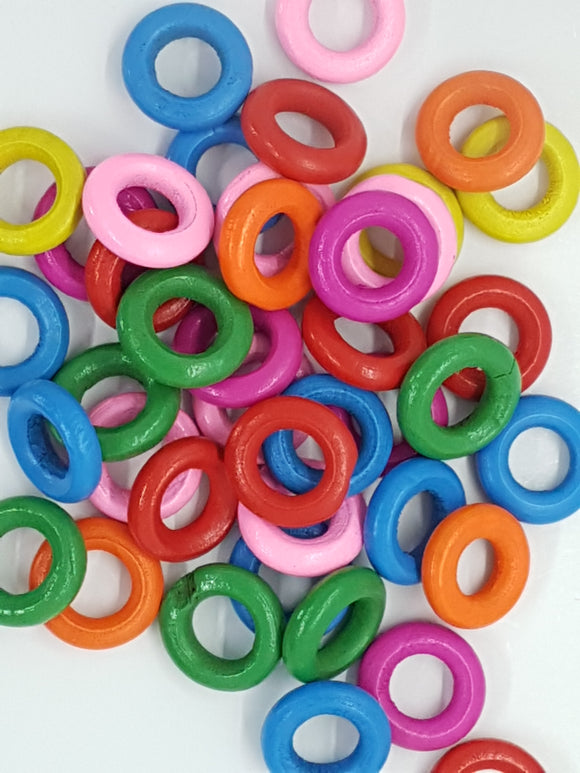 15MM WOODEN LINKING RINGS - MIXED COLOURS