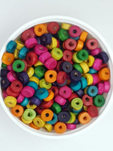 6X3MM WOODEN FLAT ROUND BEADS  MIXED COLOURS