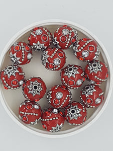 15MM INDONESIAN ROUND BEADS -RED